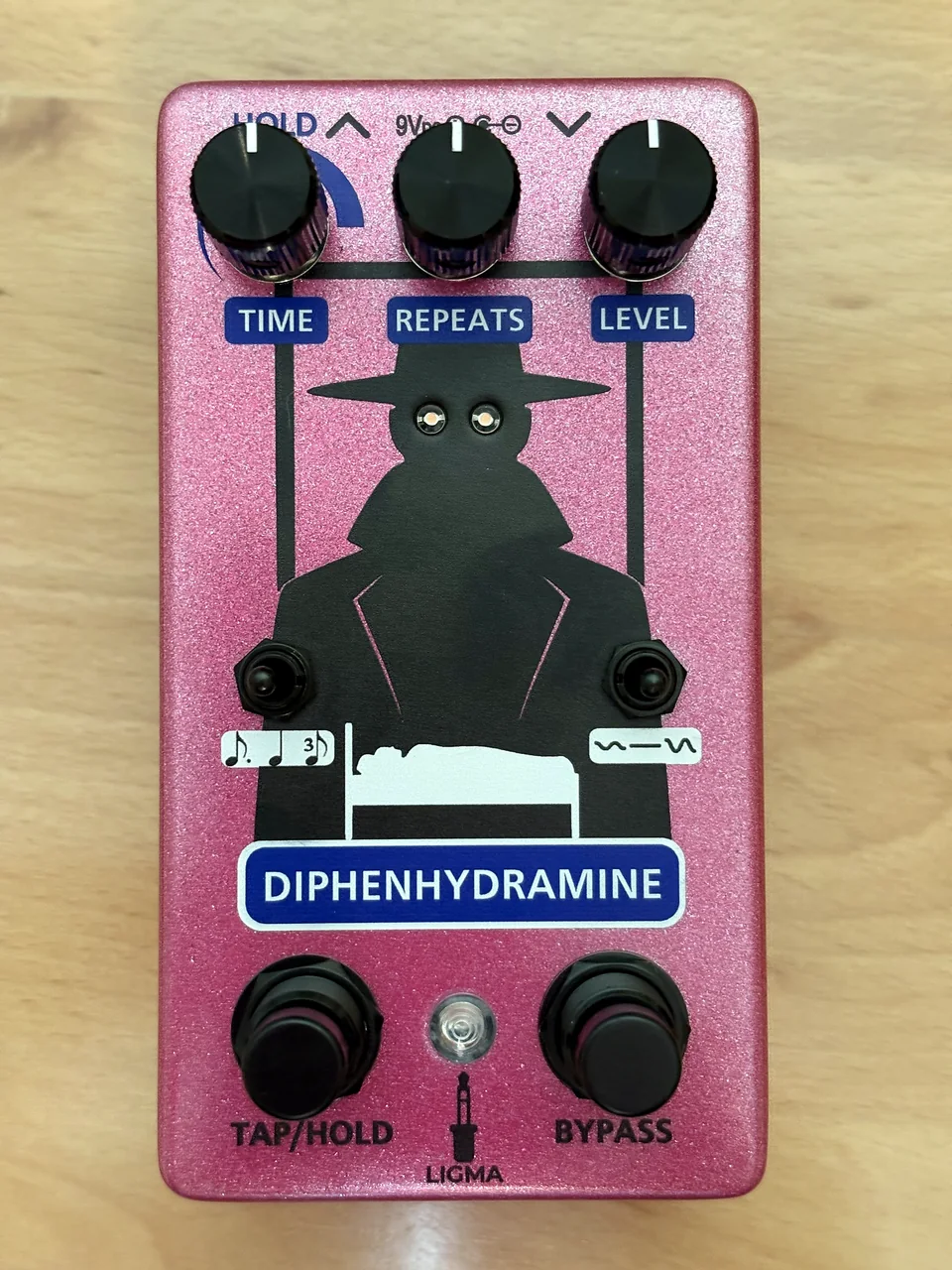 Pink Diphenhydramine Hat Man Delay photographed from above